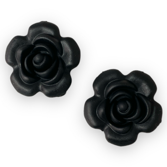 X82 - 40mm Black Flower (40mm x 40mm x 15mm) Silicone (1 Count) Focal Bead