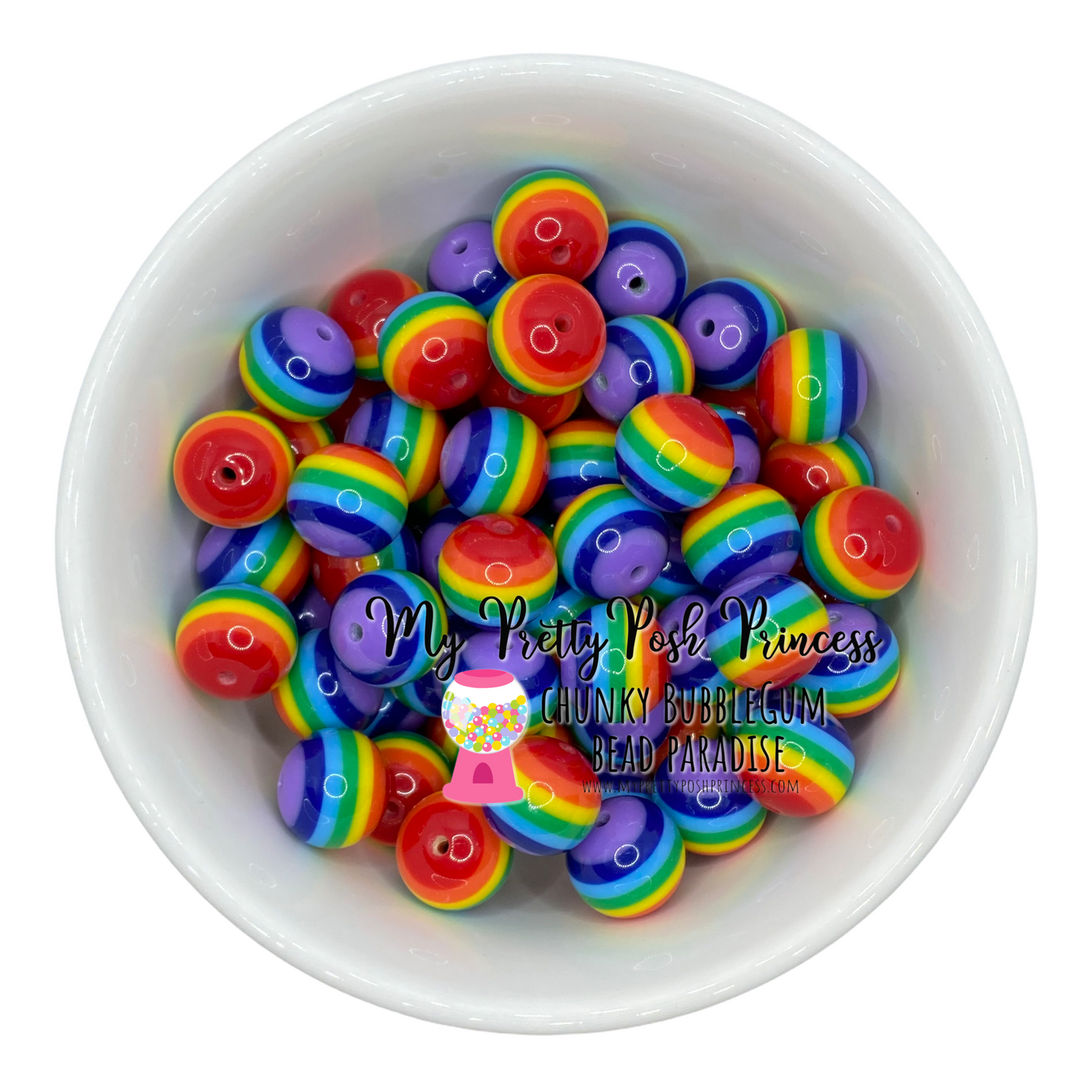 #1014 - 20mm Rainbow Striped Acrylic  Beads (1 Count)