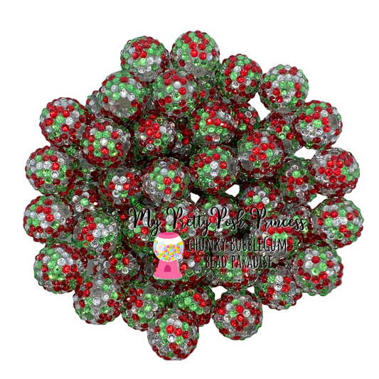 #1168 - R104- 20mm Silver Christmas Confetti  Rhinestone Beads (1 Count)