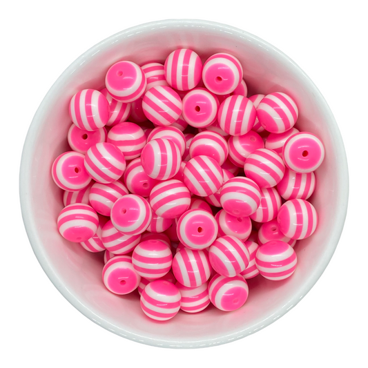 #1060 - Neon Pink Striped Acrylic Beads (10 Count)