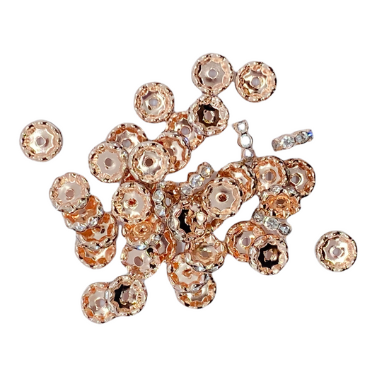 P68 - 10mm Rose Gold  Rhinestone {{Wave}} Spacers  (10 Count)