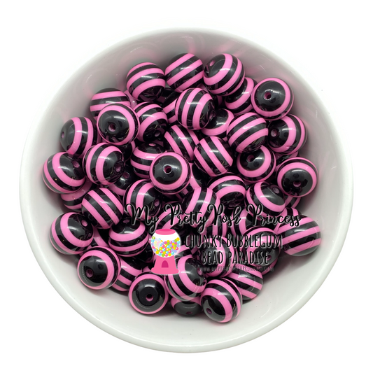 #1059 - Light Pink & Black Striped Acrylic Beads (10 Count)