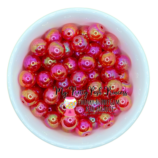 w68- 12mm Red "Crackle AB"Acrylic Beads (20 Count)