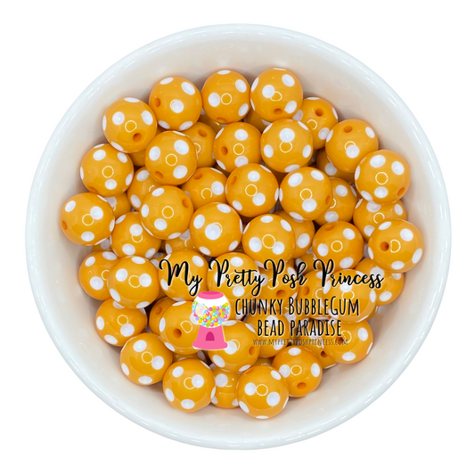 #985 - 20mm Mustard Polka Dots Acrylic  Beads (1 Count)