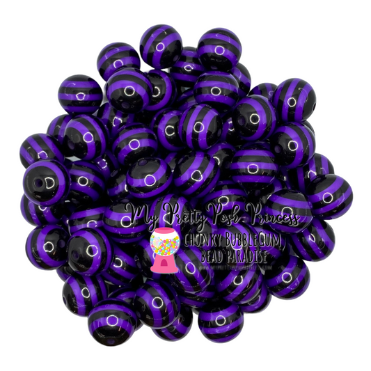 stp 27- 12mm Black & Purple Stripe Acrylic  Beads (20 Count)