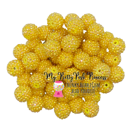 #191 - 12mm Yellow AB Rhinestone  Acrylic Beads (20 Count)