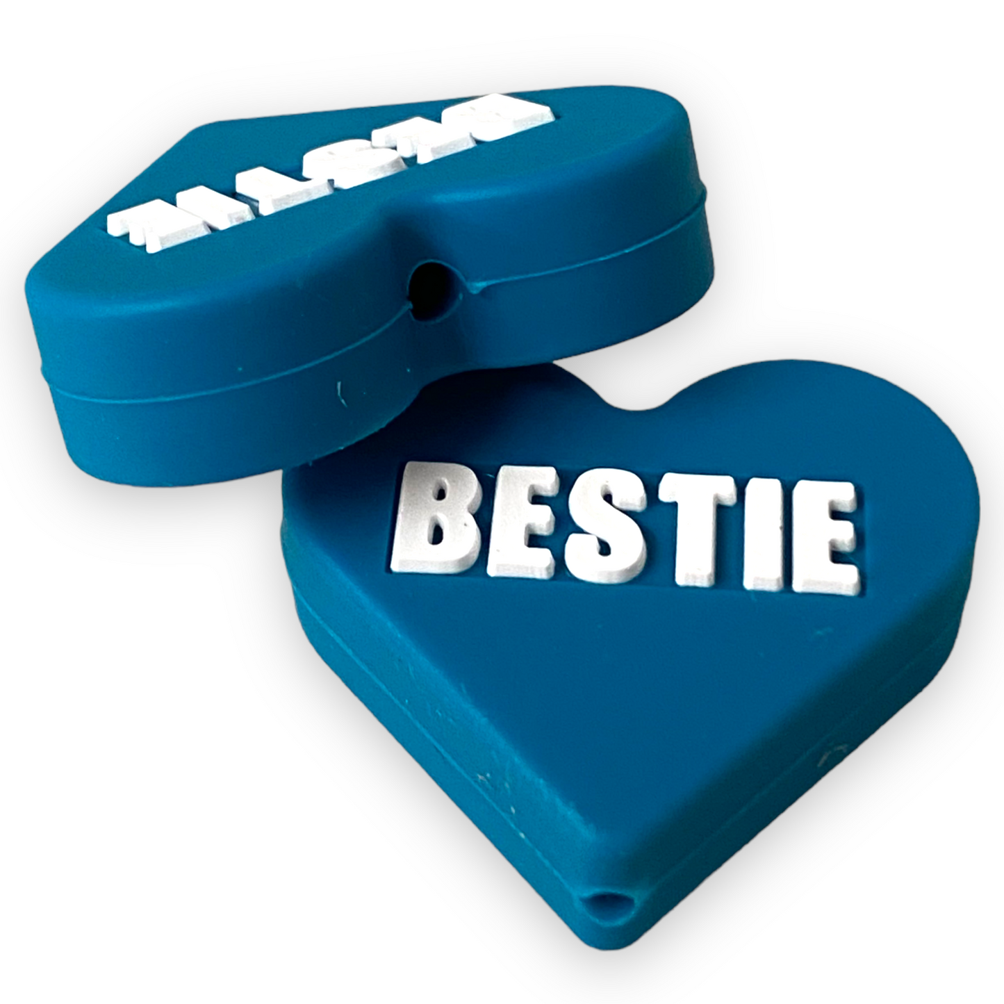 h843 -  “BESTIES” Candy Heart Silicone (1 Count) Focal Bead