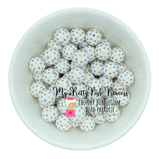 #966 - 20mm White & Gold Dot Acrylic  Beads (1 Count)