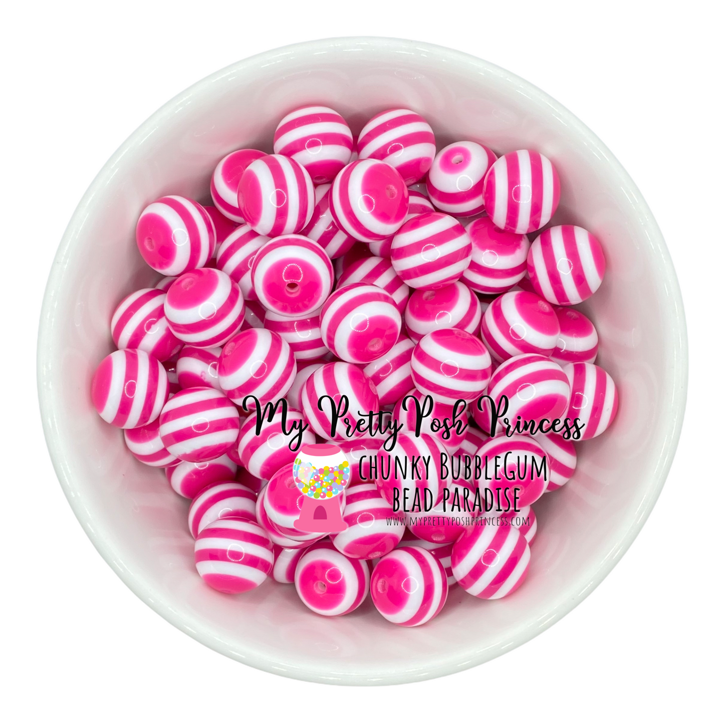 #1026 - 20mm Posh Pink Stripe Acrylic Beads (1 Count)