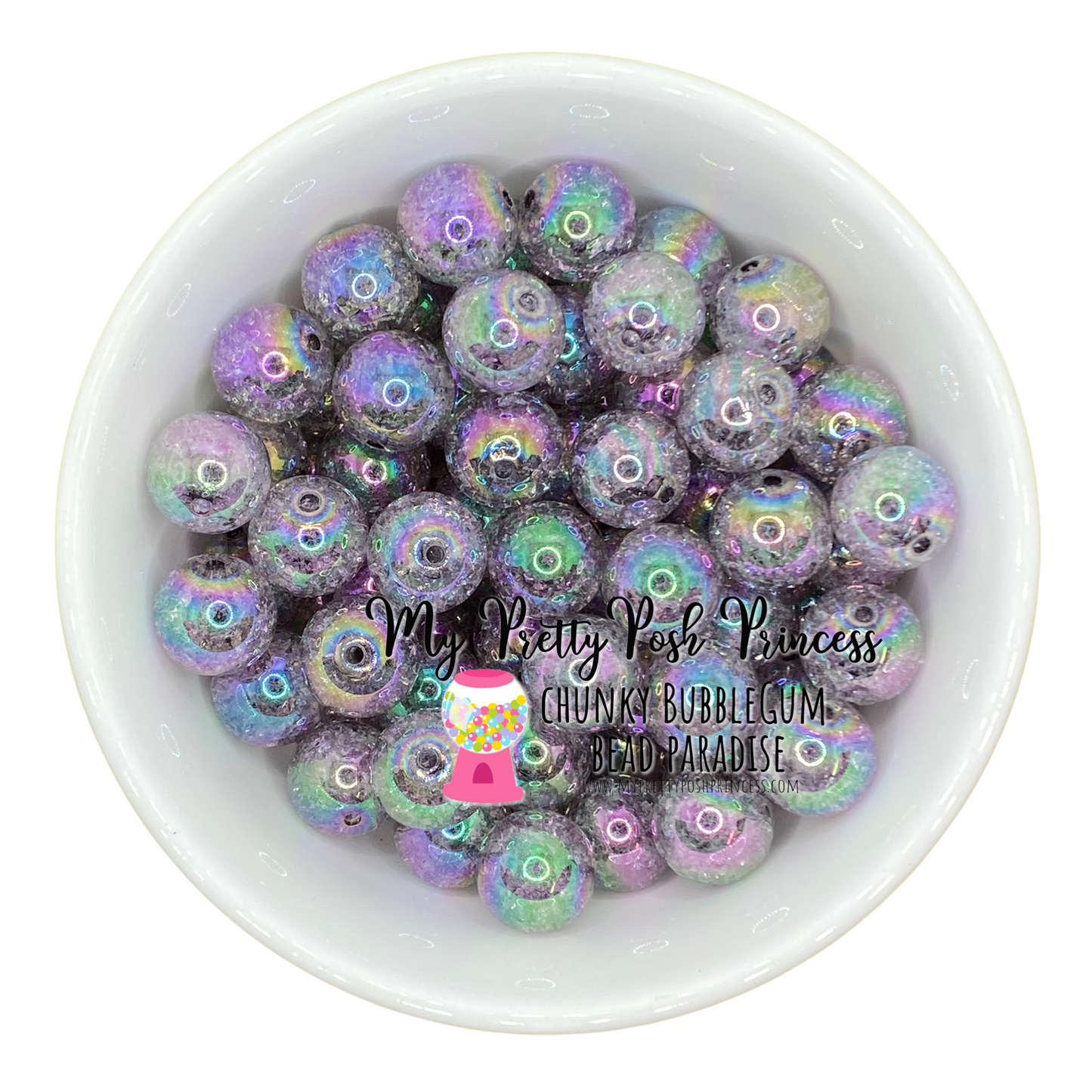 w63- 12mm Black  "Crackle AB" Acrylic Beads (20 Count)