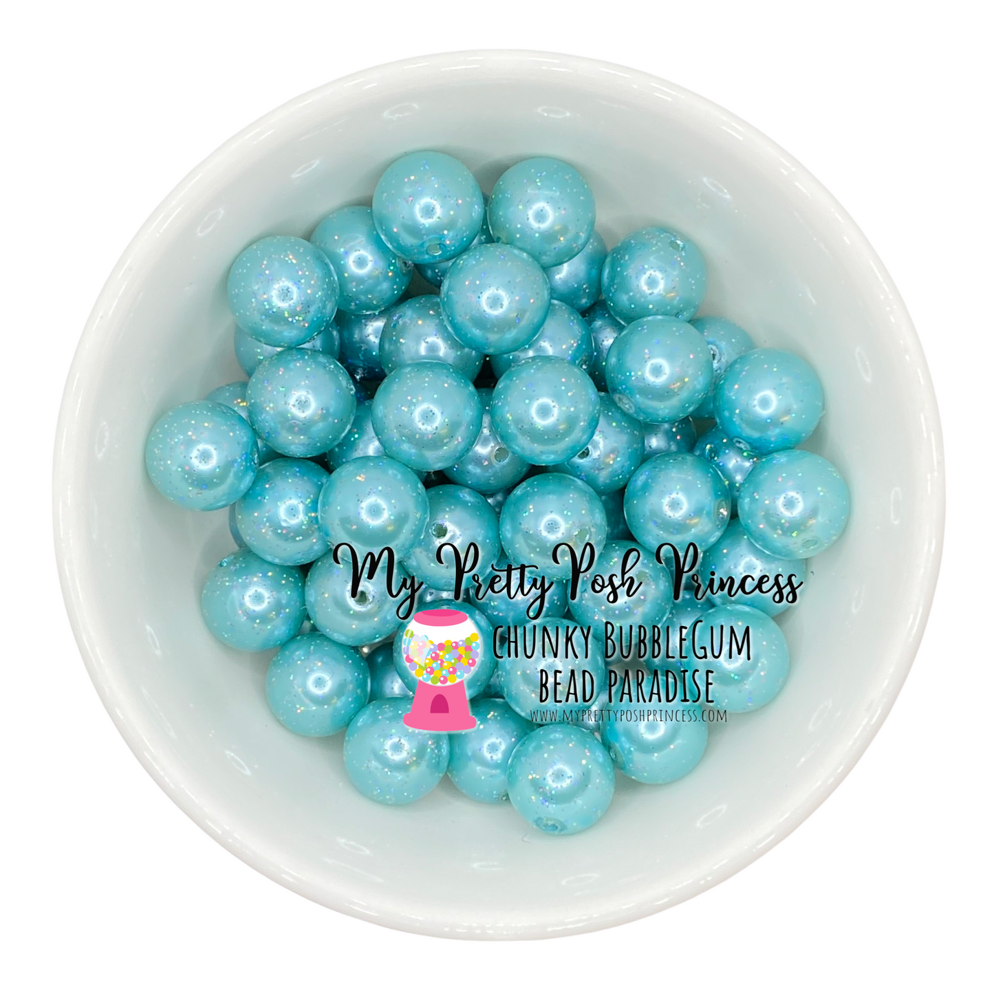 #165 - 12mm Aqua Glitter Pearl Acrylic  Beads (20 Count)