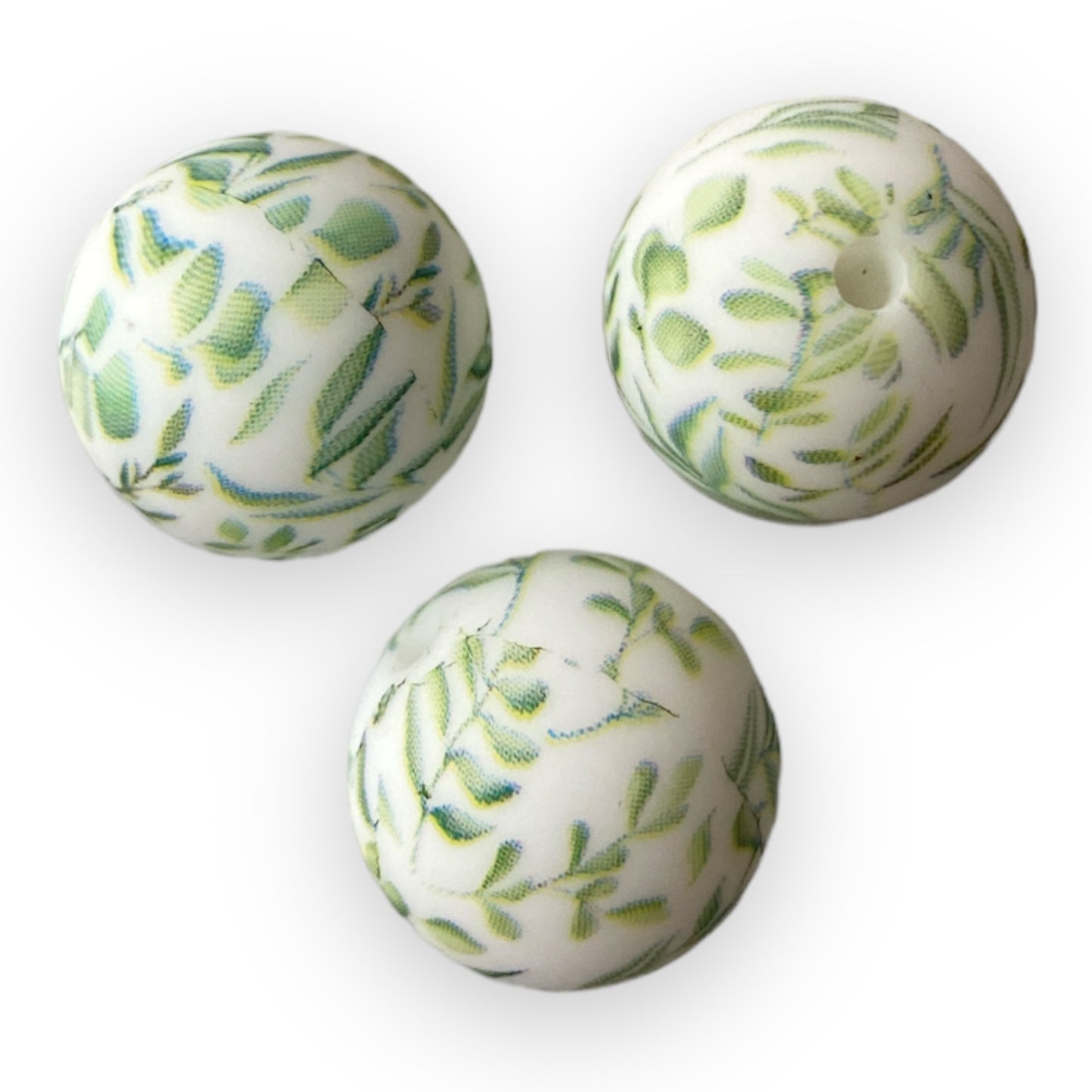 T88- 15mm Eucalyptus Printed Silicone Beads