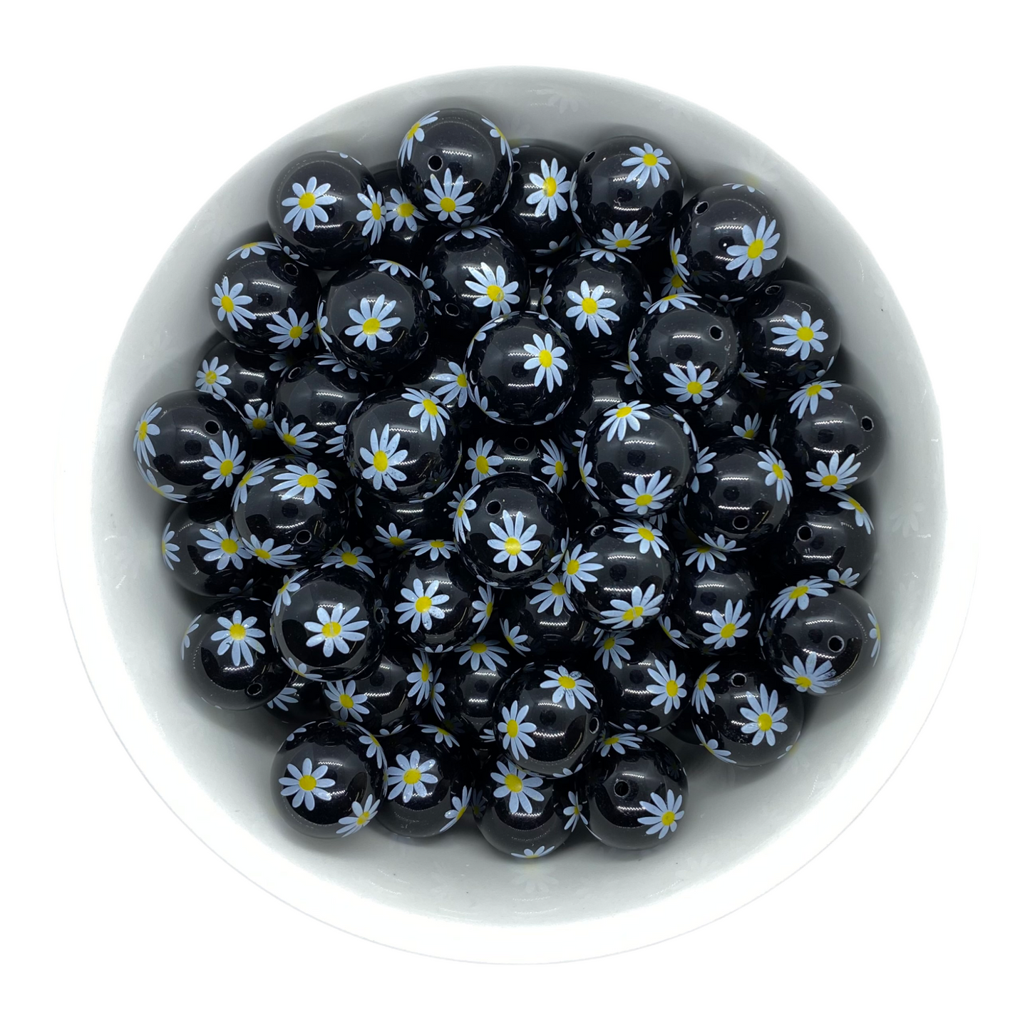 W561- 20mm “Black Daisy” Acrylic Beads (10 Count)