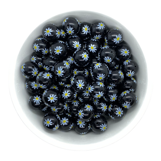 W561- 20mm “Black Daisy” Acrylic Beads (1 Count)