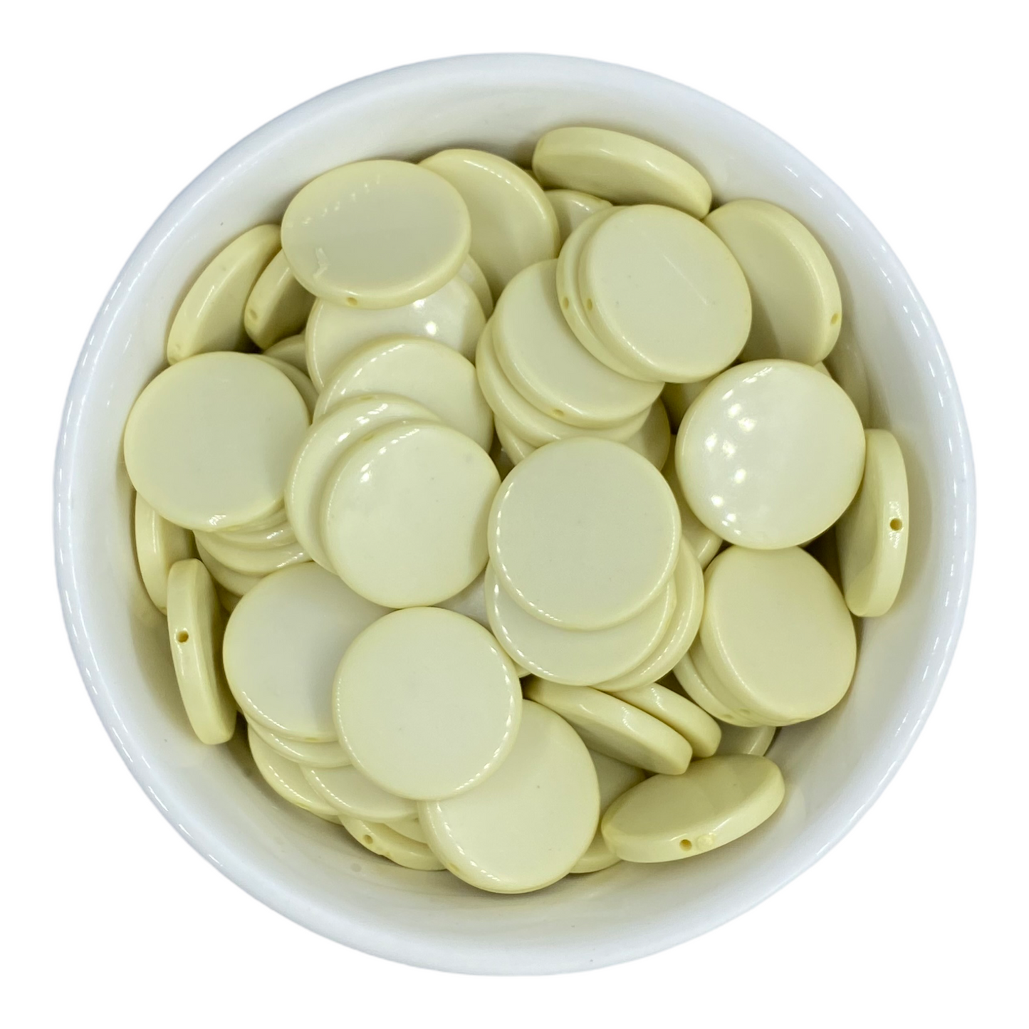 W581- Cream Flat Coin Rounds Acrylic Beads 1 Count