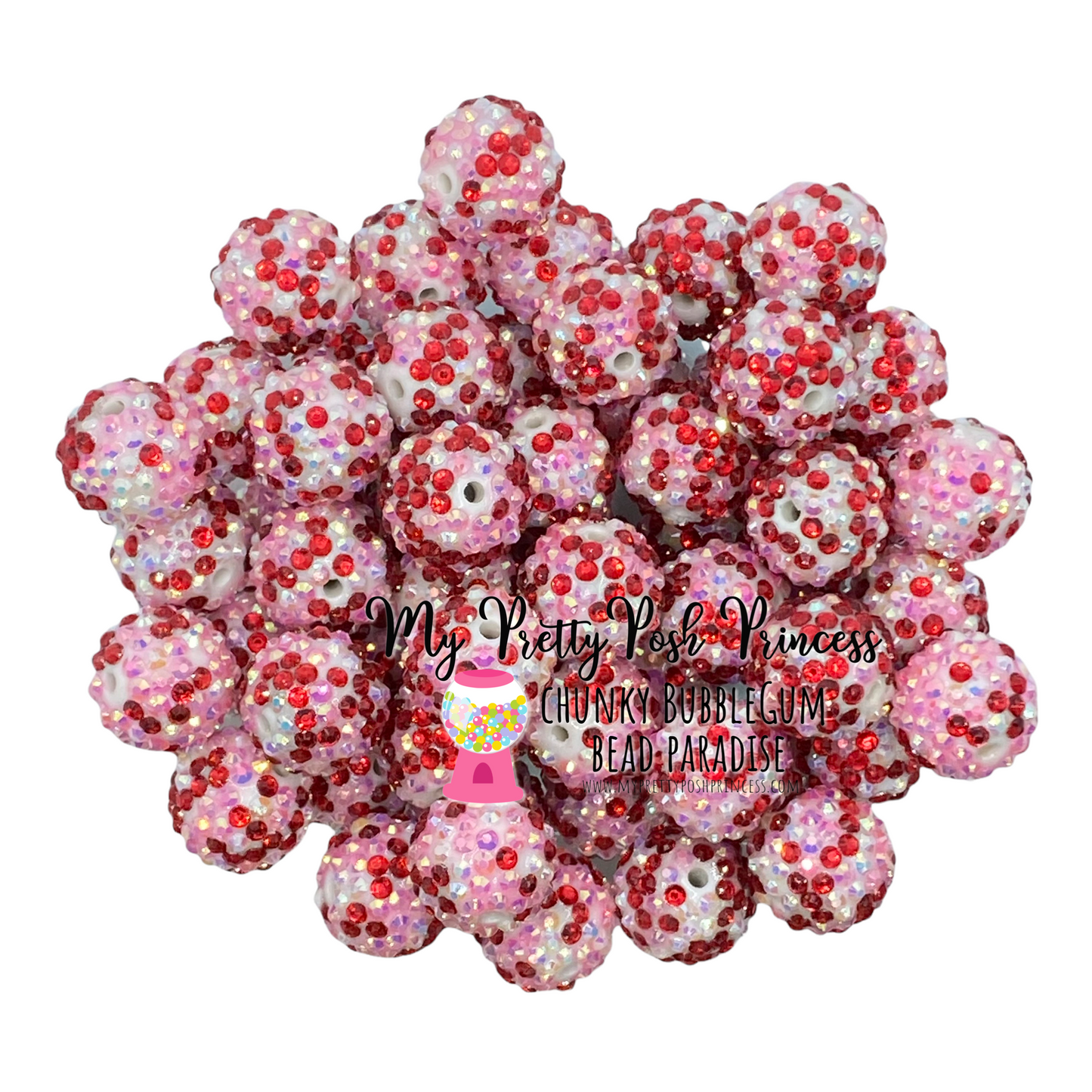 #250 - 12mm Valentines Day Confetti Rhinestone =Acrylic Beads (20 Count)