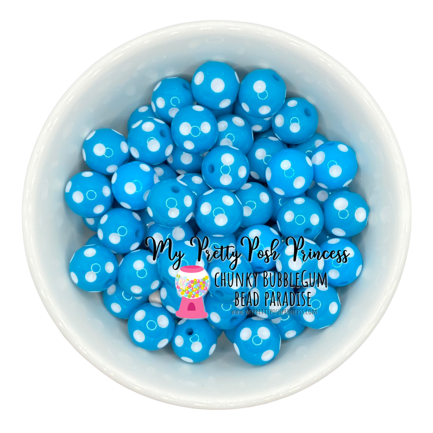 d33- 12mm Aqua Polka Dot Acrylic  Beads (20 Count)