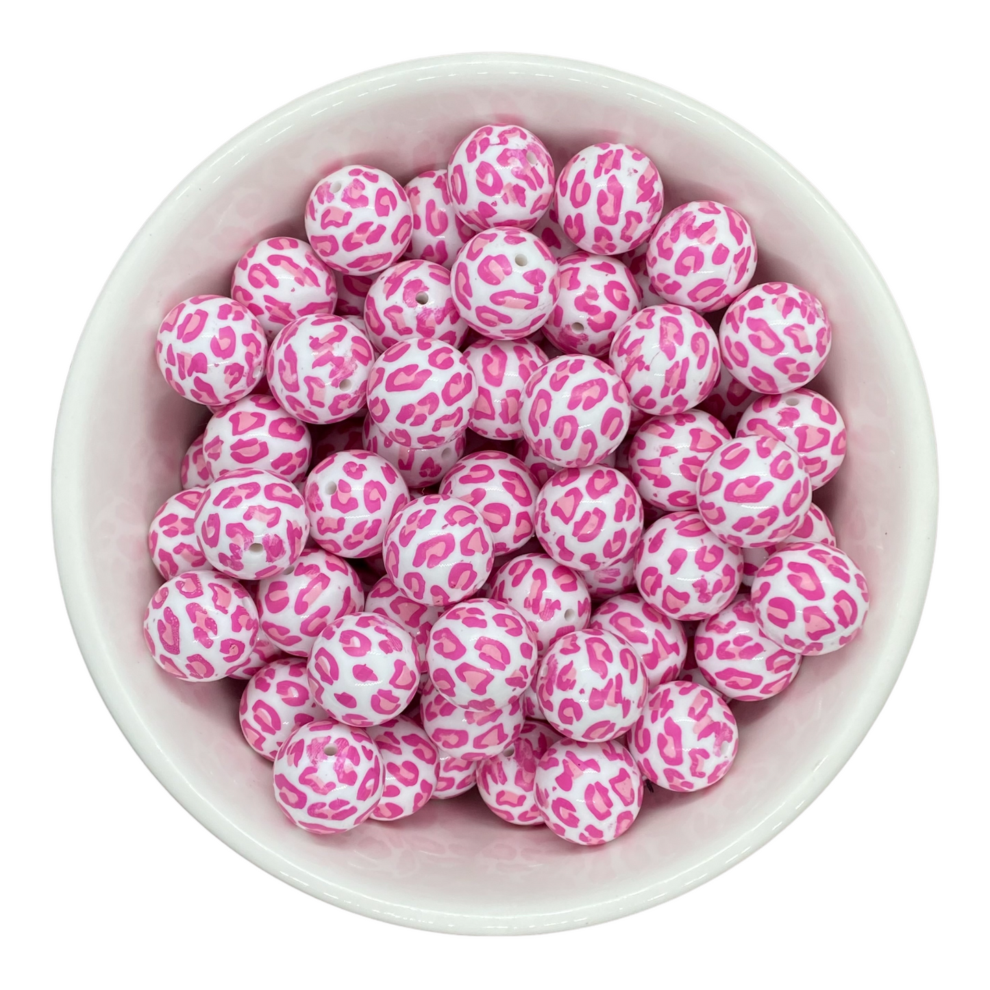 #551 - 20mm Pink & White Leopard Animal Print Acrylic Beads (1 Count)