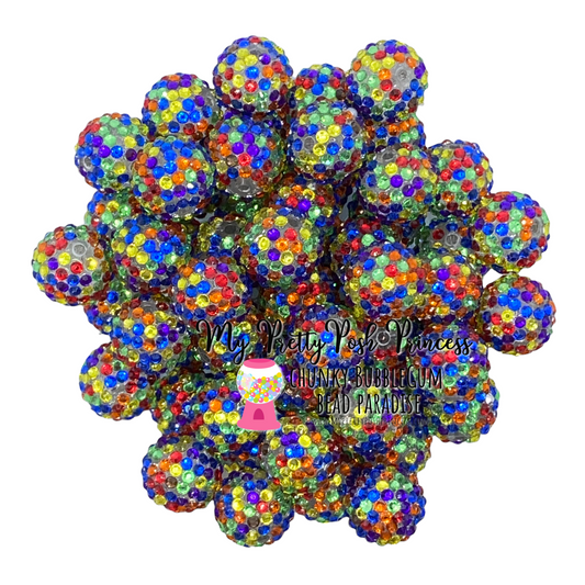 #1162 - R98- 20mm Rainbow Confetti Rhinestone  Beads (1 Count)