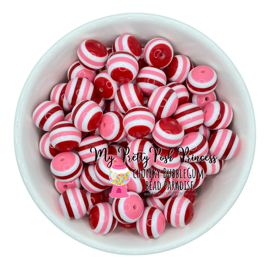 #1018 - 20mm Valentines Day Stripe Acrylic  Beads (1 Count)