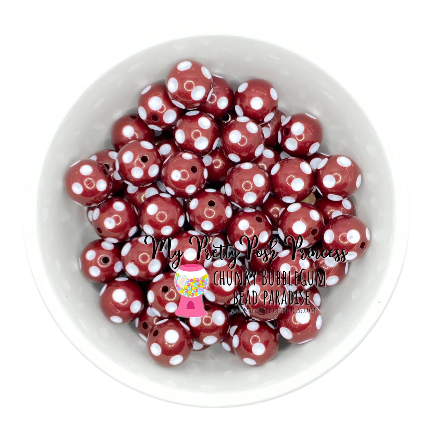 d32- 12mm Dark Red Polka Dot Acrylic Beads (20 Count)