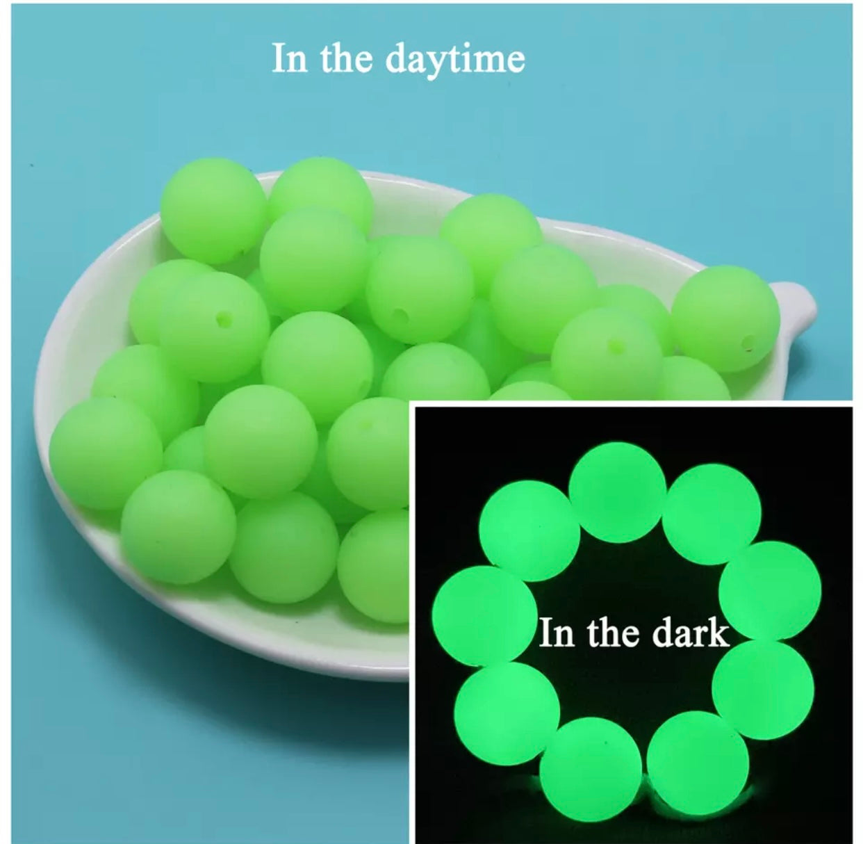 T292- 15mm Lime GLOW IN THE DARK Round Silicone