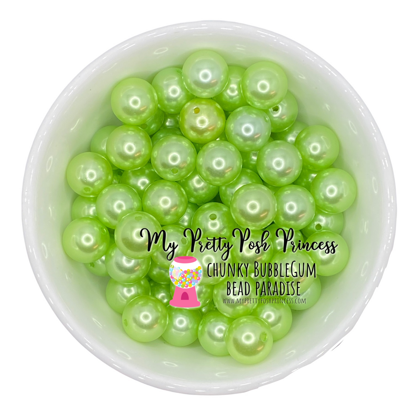 #113 - a76- Lime Green- 12mm  Pearl  Acrylic Beads  (20 Count)