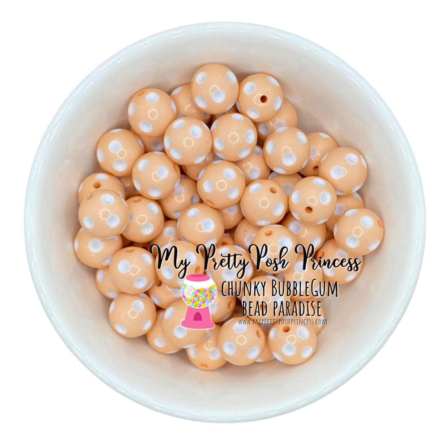 d38- 12mm Peach Polka Dot Acrylic ]Beads (20 Count)