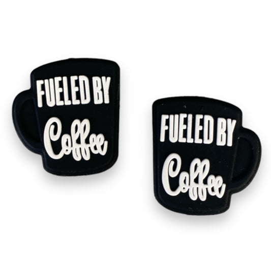 X151-  “Fueled By Coffee- Black” Silicone (1 Count)Focal Bead