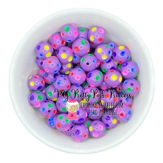 #978 - 20mm Purple Rainbow Polka Dots Acrylic  Beads (1 Count)