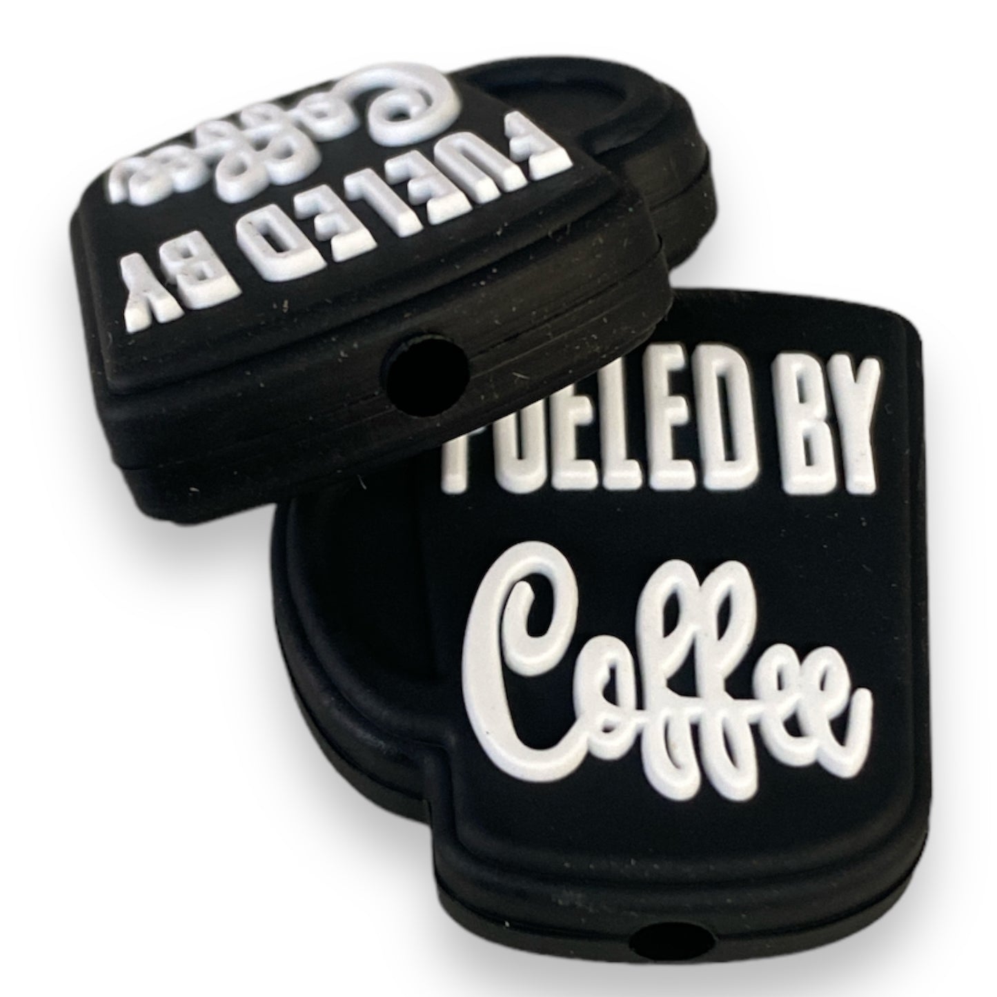 X151-  “Fueled By Coffee- Black” Silicone (1 Count)Focal Bead