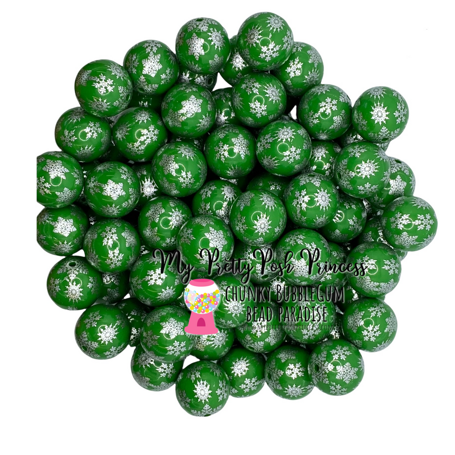 W336- 20mm Green & Silver Snowflake Beads (10 Count) – My Pretty Posh  Princess
