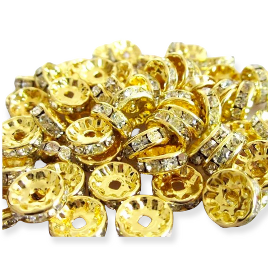 P62 - 10mm Gold  Rhinestone Spacers  (10 Count)