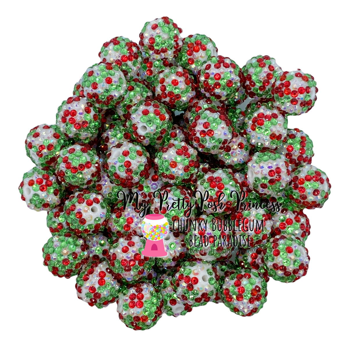#1167 - 20mm White Christmas Confetti Acrylic Rhinestone  Beads (1 Count)