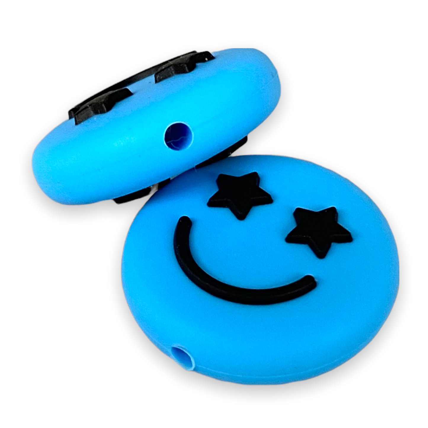 T421 - Sky Blue Happy Focal Silicone Beads (1 Count)