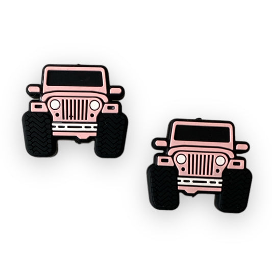 h1047  - Pink Truck Focal Bead Silicone Focal  (1 Count)