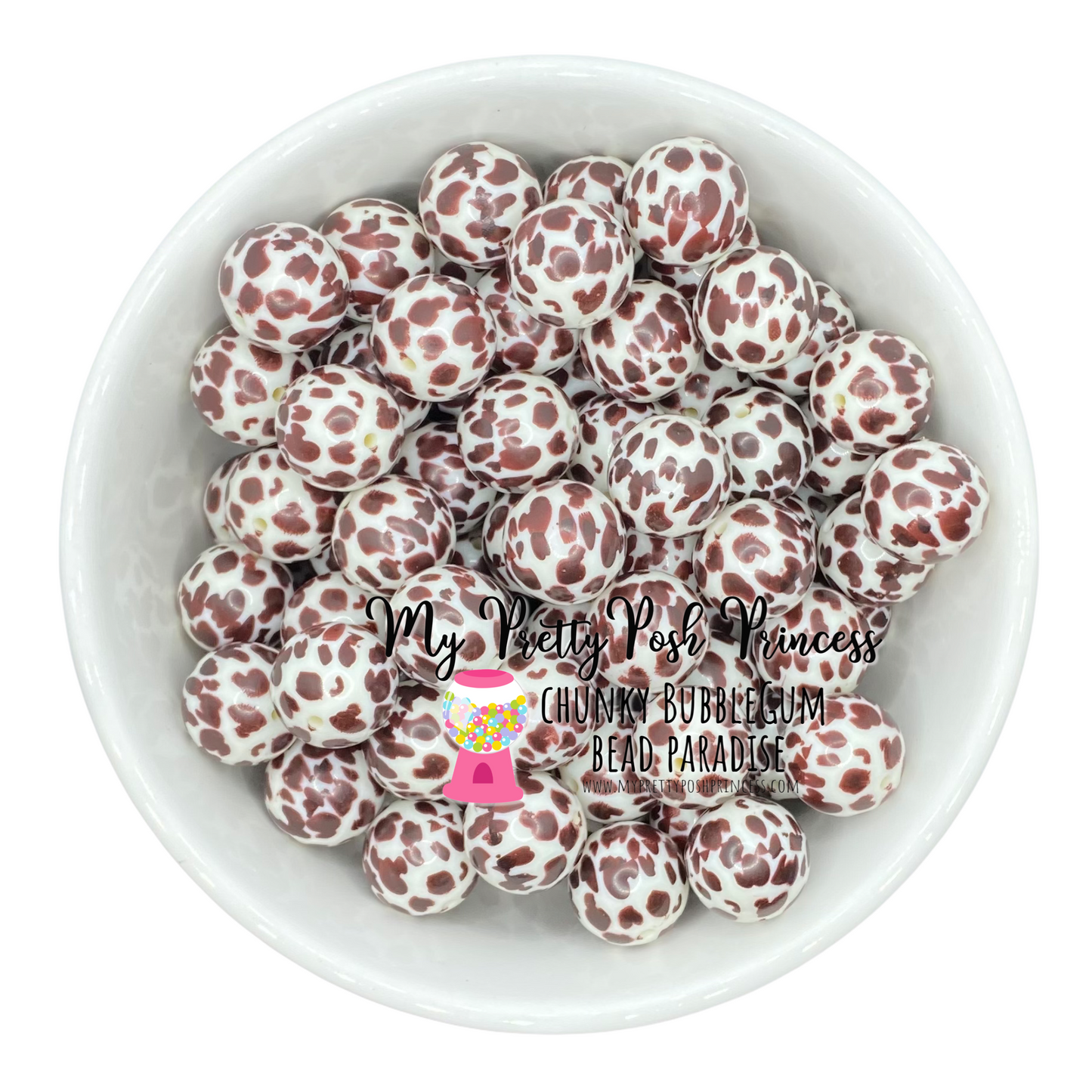 #906 - 20mm Brown & White Cow  Acrylic Beads (1 Count)