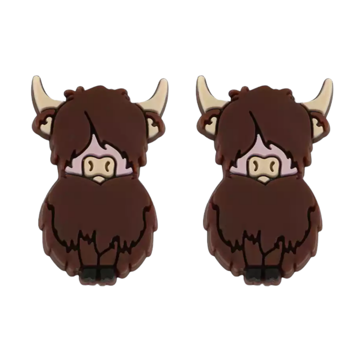 X443 - Dark Brown Highland Cow  Silicone (1 Count) Focal Bead