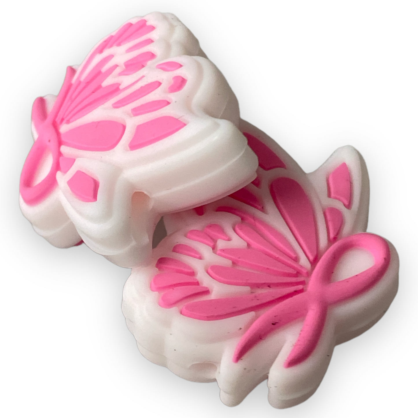 e595 -  Pink Awareness Ribbon Silicone Focal Bead (1 Count)