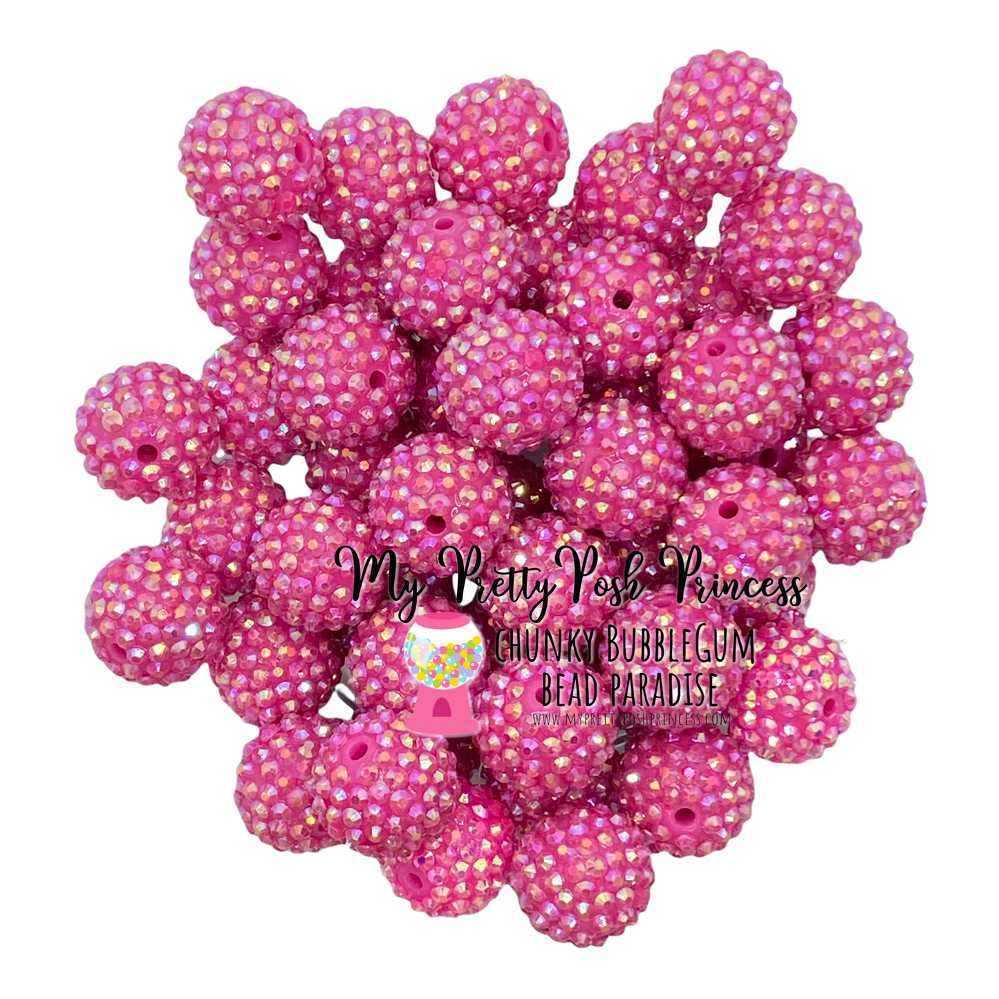 #223 - 12mm Medium Pink AB Rhinestone  Acrylic Beads (20 Count)