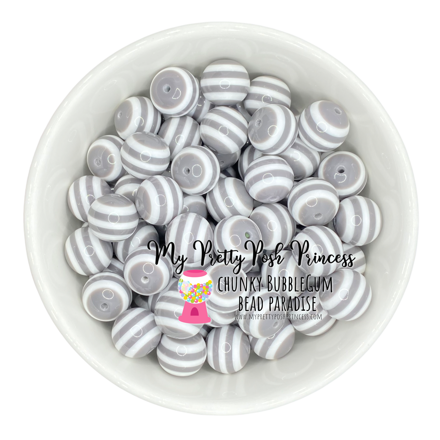 #1047 - 20mm Gray Stripe Acrylic Beads (1 Count)