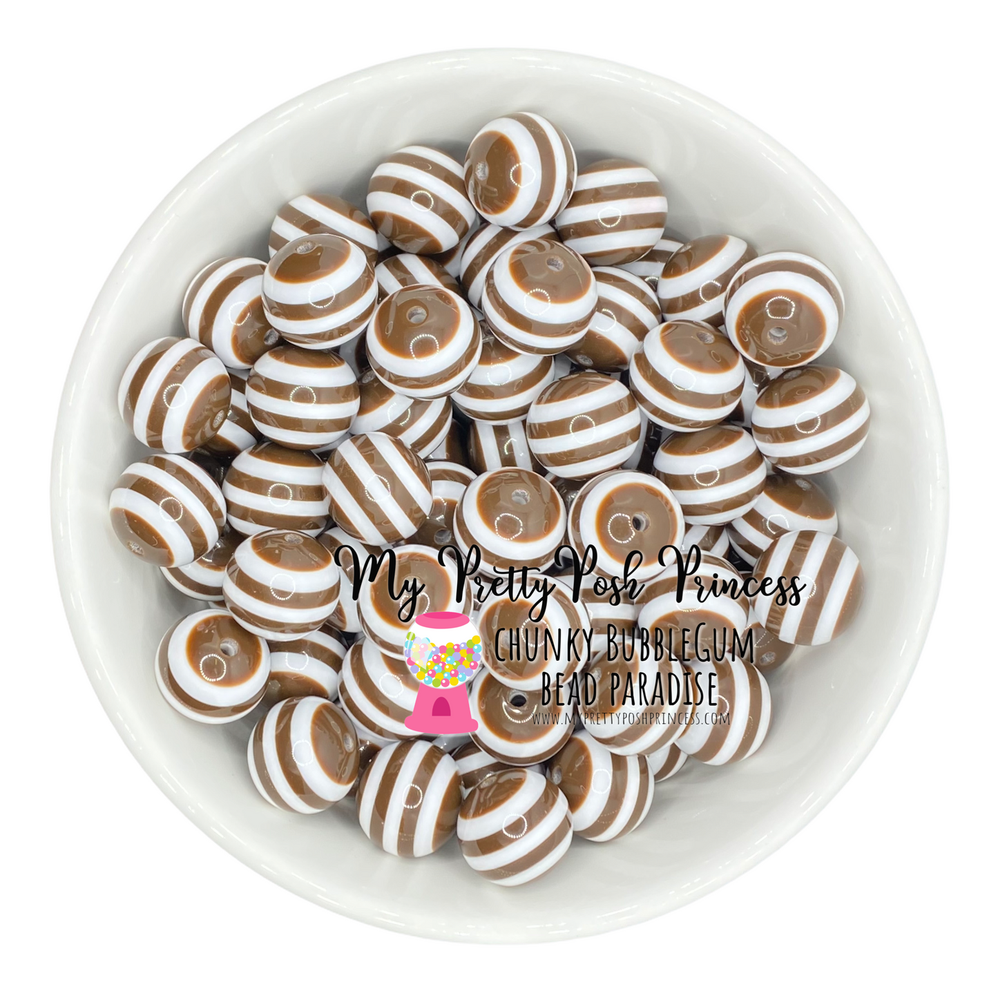 #1046 - 20mm Brown Striped Acrylic Beads (1 Count)