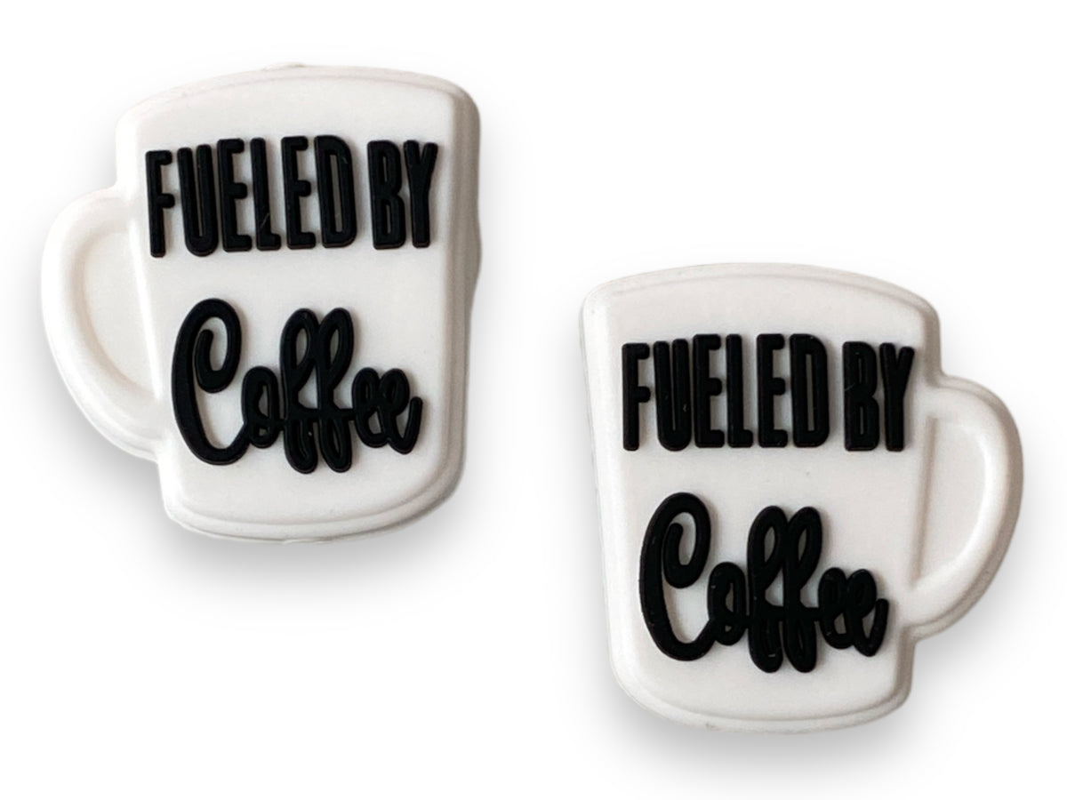 X150 -  “Fueled By Coffee- White” Silicone (1 Count) Focal Bead 1780-3