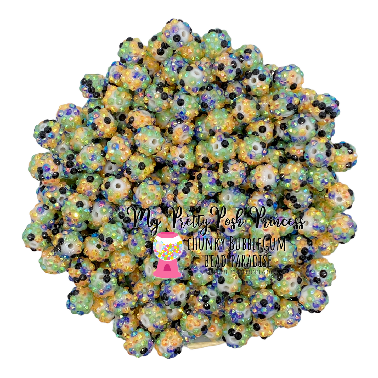 #1245 - R179- 20mm Hocus Halloween Confetti Rhinestone Chunky Bubble Gum Acrylic Beads (1 Count)