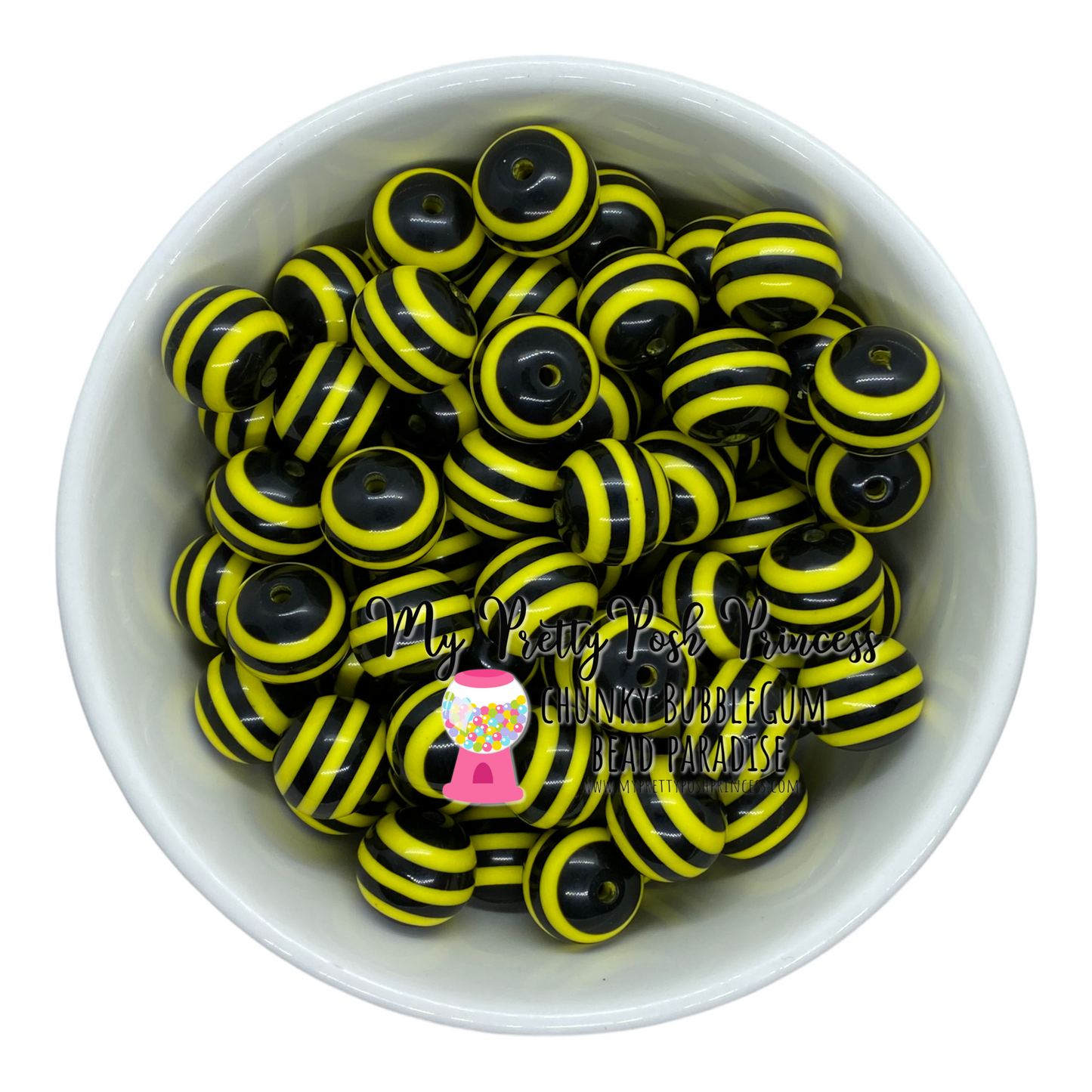 #1056 - Yellow & Black Striped Acrylic Beads (1 Count)