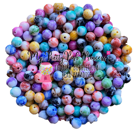 K- 570- 12mm Marble Acrylic  Bag 100 Count Beads