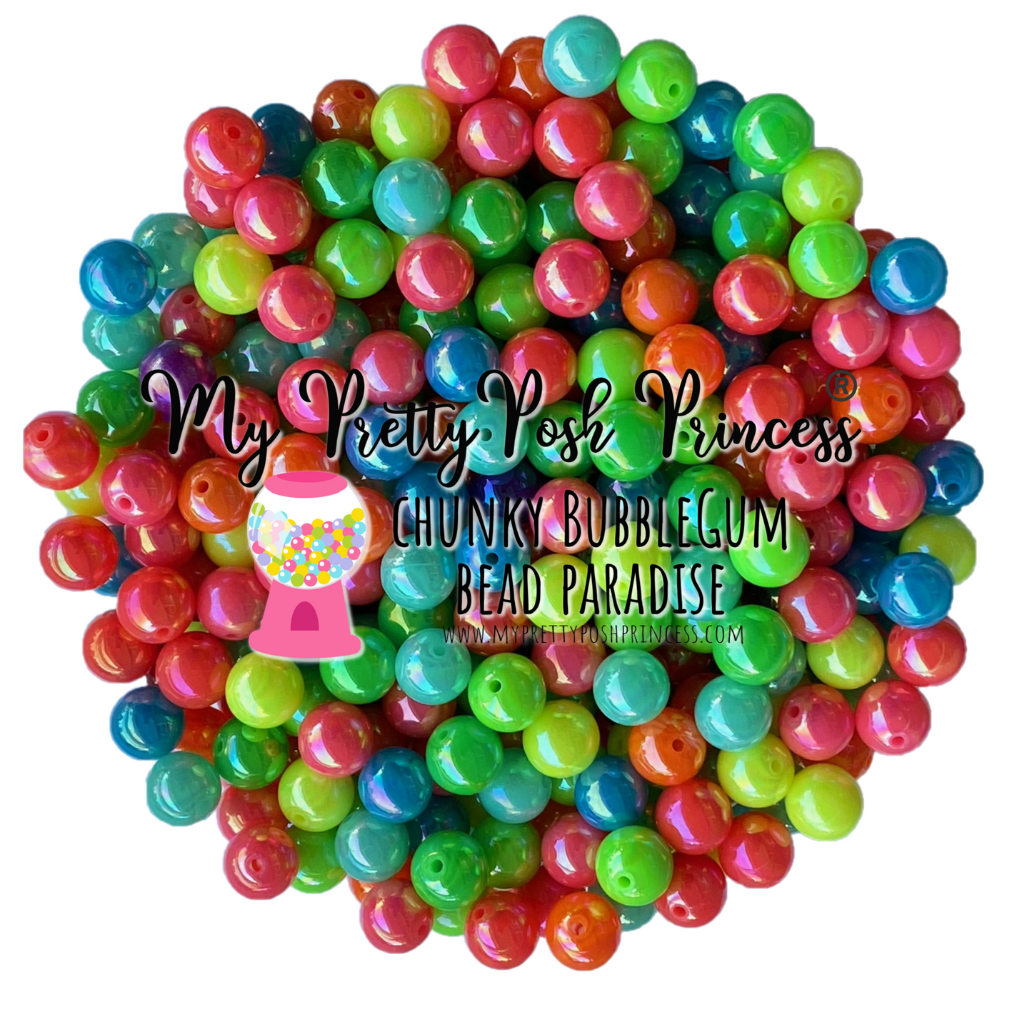 K- 547- 12mm Neon AB Solids Mixed  100 Count Beads